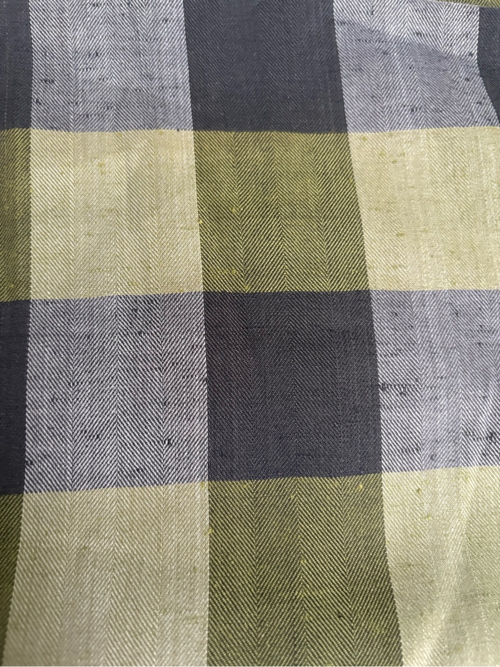 Vintage fabric 4 yards woven cotton plaid fleck green black gray 44” wide